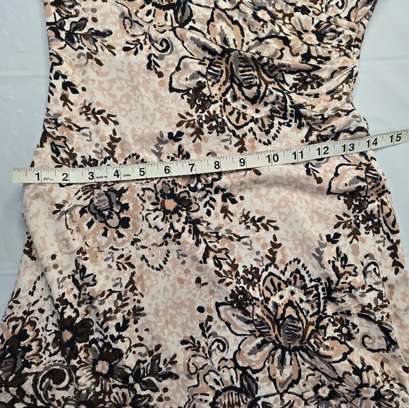 Garnet Hill Faux Wrap Dress Neutral Ivory Brown Floral Knee Length 3/4 Sleeve XS - Picture 9 of 12